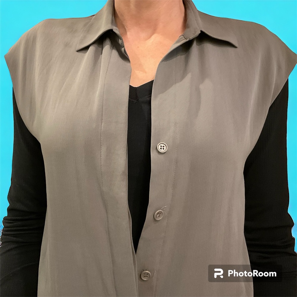 Theory Grey Silk Sleeveless Dress / Blouse, Button Front, Lined, Size 0, Luxury! - Picture 11 of 13